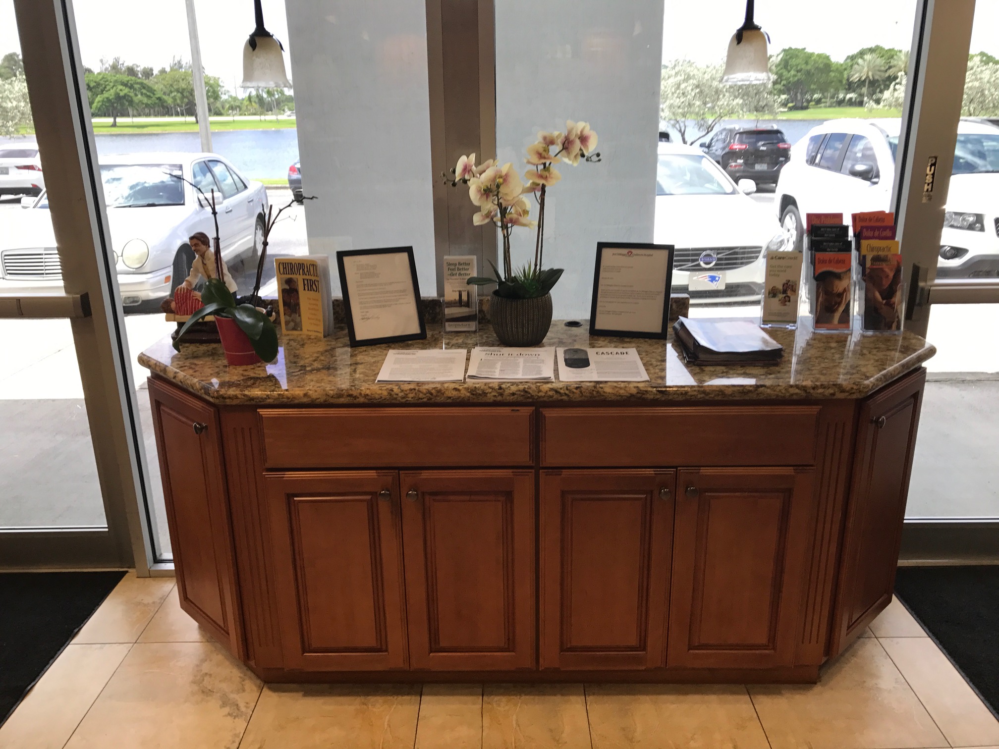 Reception desk inside the Pines West office